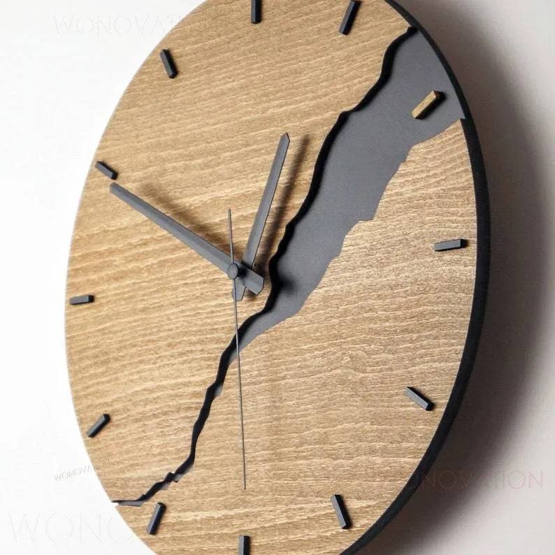 Simple wooden wall clock with minimalist dial in modern design for home décor