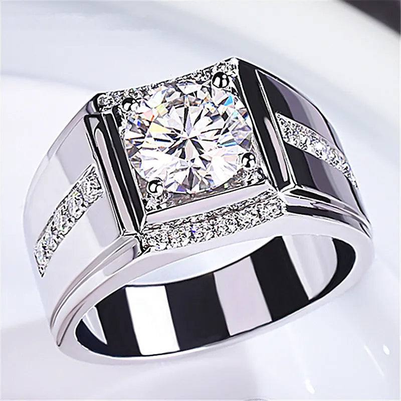 Men's geometric diamond zircon ring with adjustable opening in electroplated rose gold finish