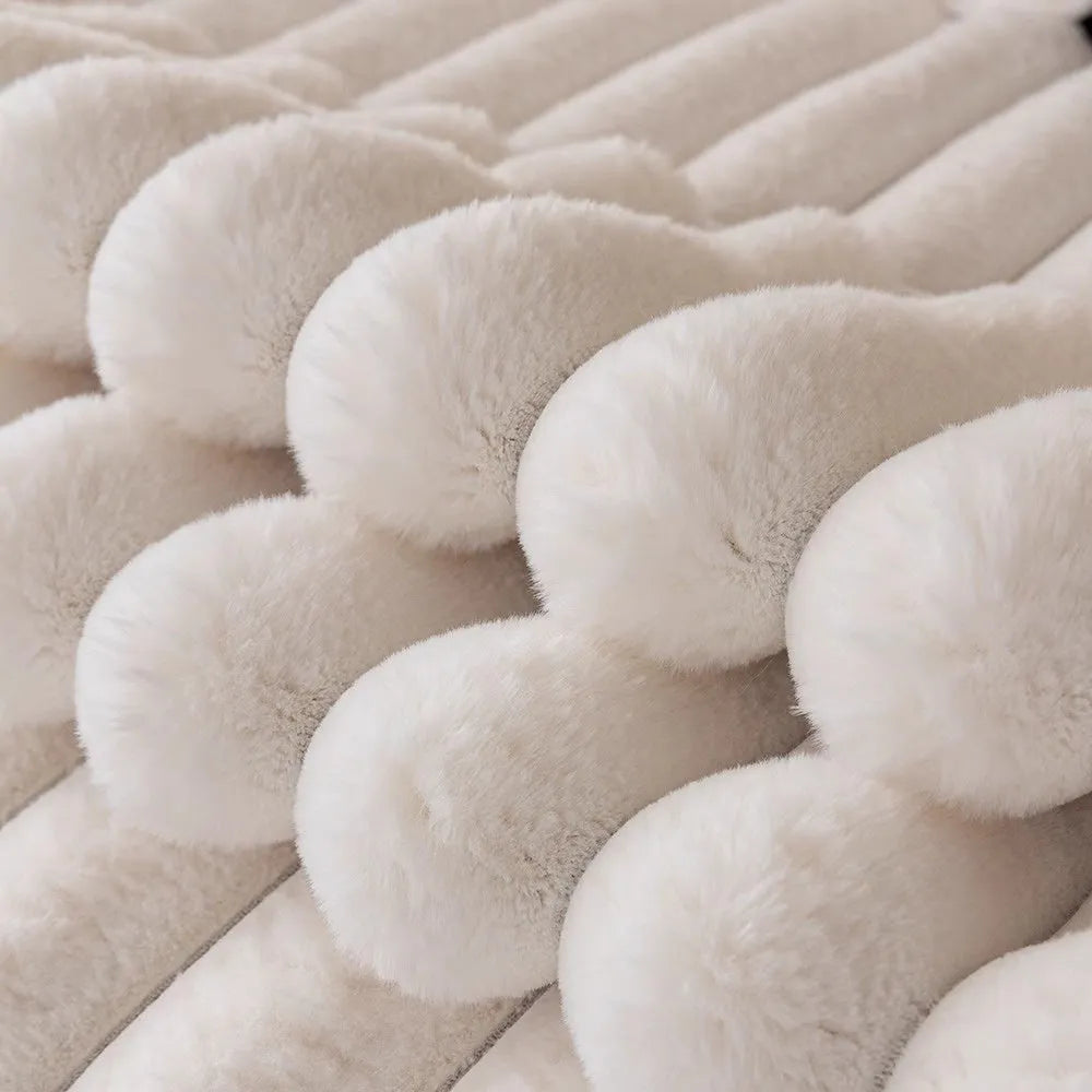 Striped Rabbit Plush Thickening Sofa Cushion Winter Non-Slip Flannel Furniture Cover in Multiple Sizes Colour Options Dark Gray Light Coffee Milky White for Home Living Room Use