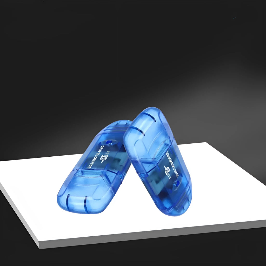 Transparent plastic USB card reader with card holder for SD and MS memory cards