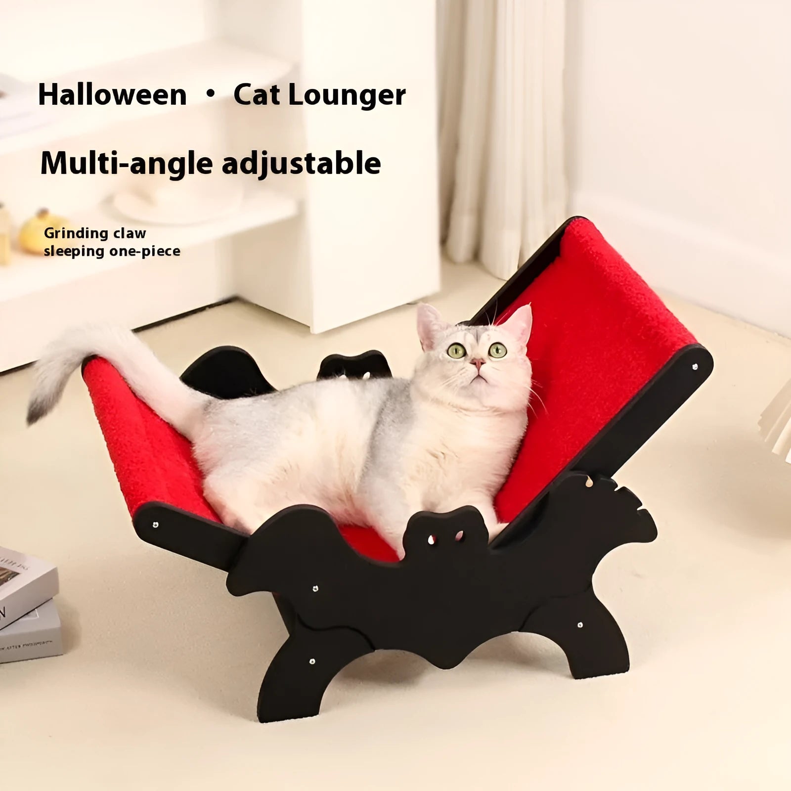 MW-054 wooden cat recliner bed with black and red halloween cage design
