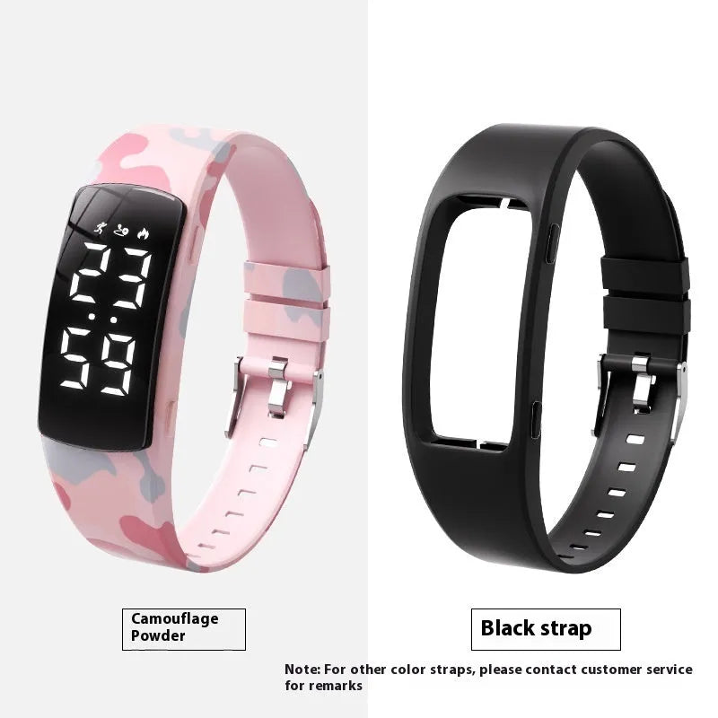 Waterproof vibration alarm clock watch with black silicone strap and LED display showing time