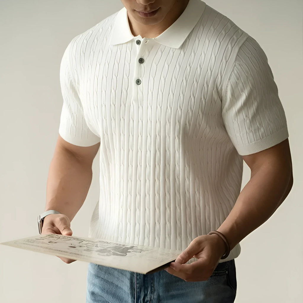 Men's short sleeve business commute top in khaki colour with four-size Asian fit options