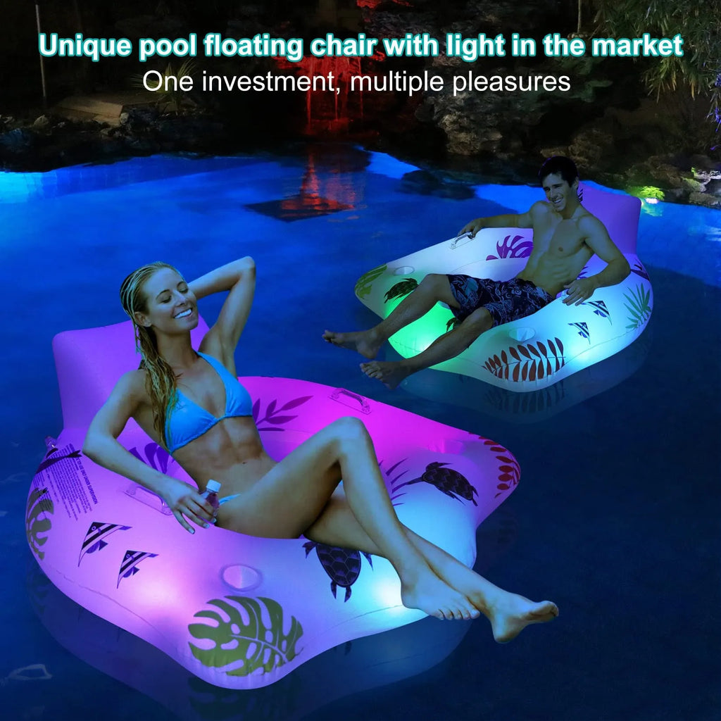 White luminous U-shaped inflatable seat float on water measuring 120x120cm