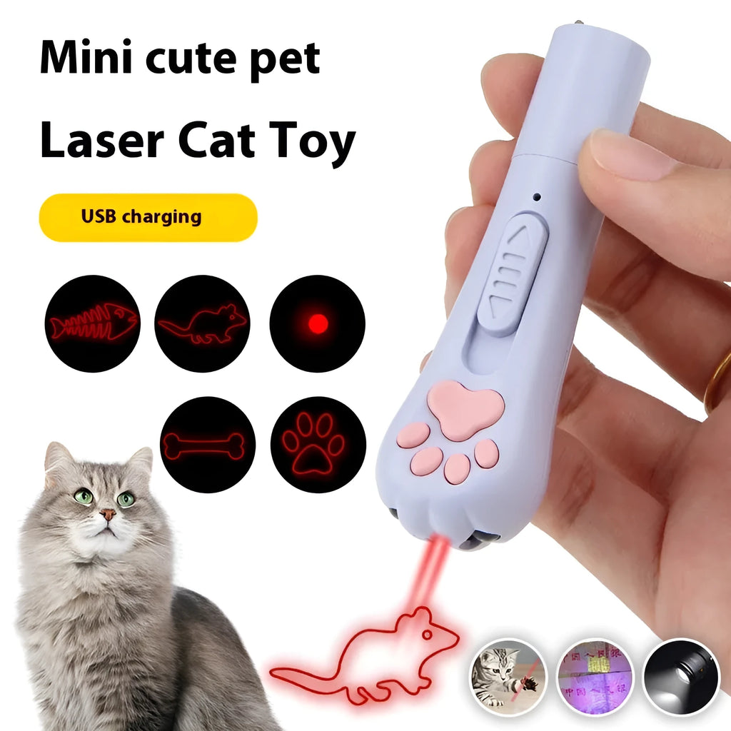 Infrared pet laser toy with cat teasing stick in blue colour.