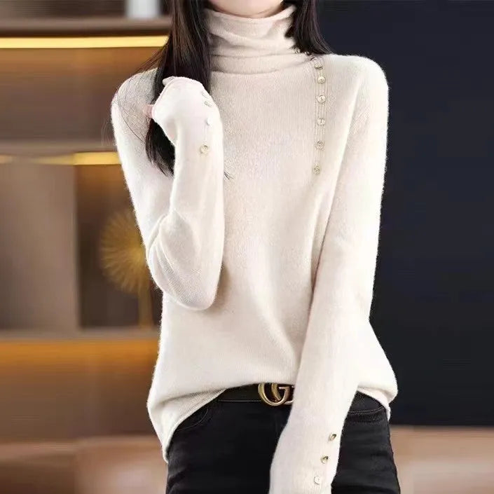 Slim fit short length knitted bottoming shirt in core-spun yarn, shown in a selected colour.