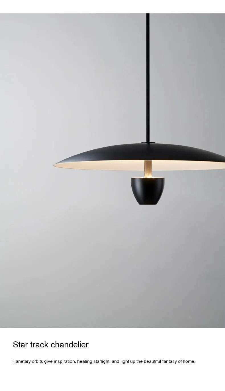 Black modern minimalist ceiling chandelier with 400mm diameter and warm white lighting