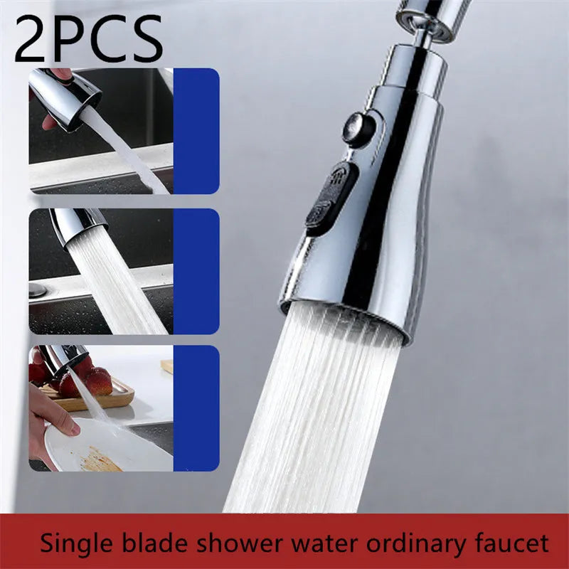 Silver universal pressurised kitchen faucet sprayer with rotating head and three-mode selector