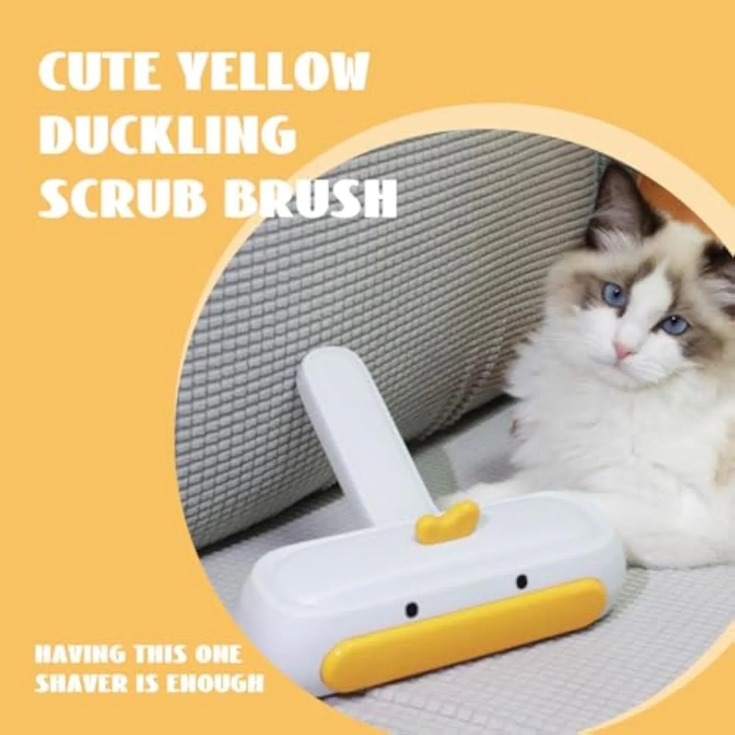 Yellow duck design reusable manual pet hair remover brush with lid open