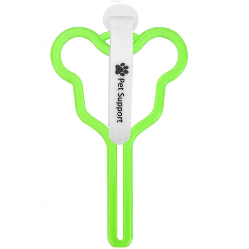 Dog poop bag holder with hands-free clip and adjustable Velcro strap in random colour selection
