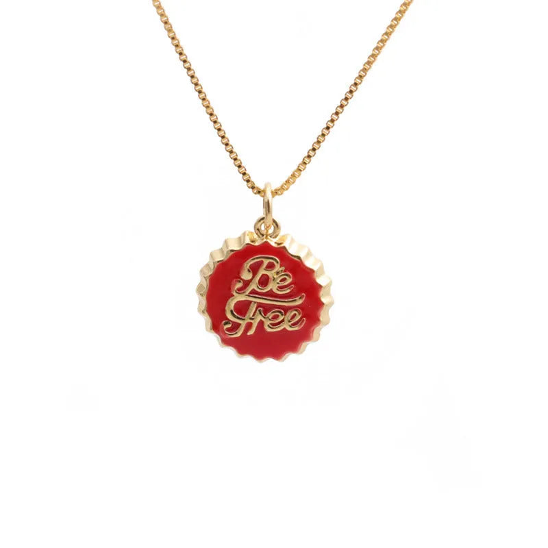 Copper bottle cap pendant necklace with electroplated 18K gold finish on 40cm box chain