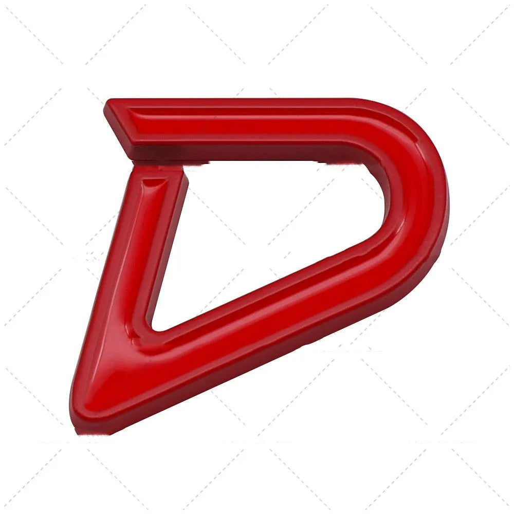 Metal car sticker badge showing SD and D design options in red and silver and red and black colours.