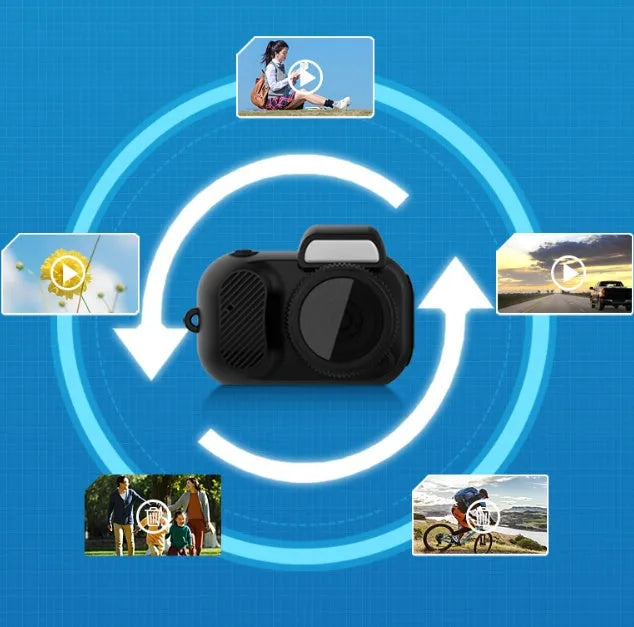 Black Y3000 HD compact outdoor sports camera with small LCD screen on front.