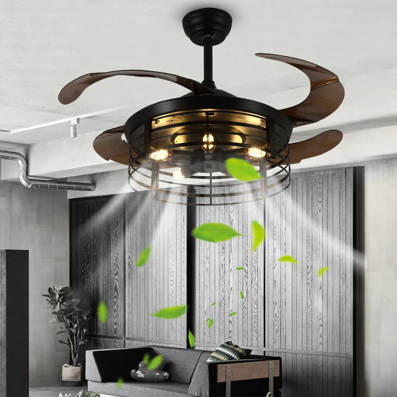 42-inch industrial retro ceiling fan lamp with invisible blades and integrated light fixture