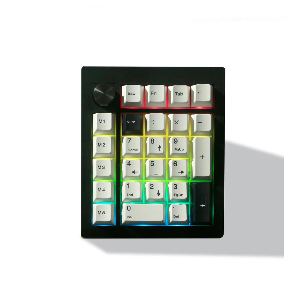 Wireless mechanical numeric keyboard in black and white colour options showing Bluetooth connectivity