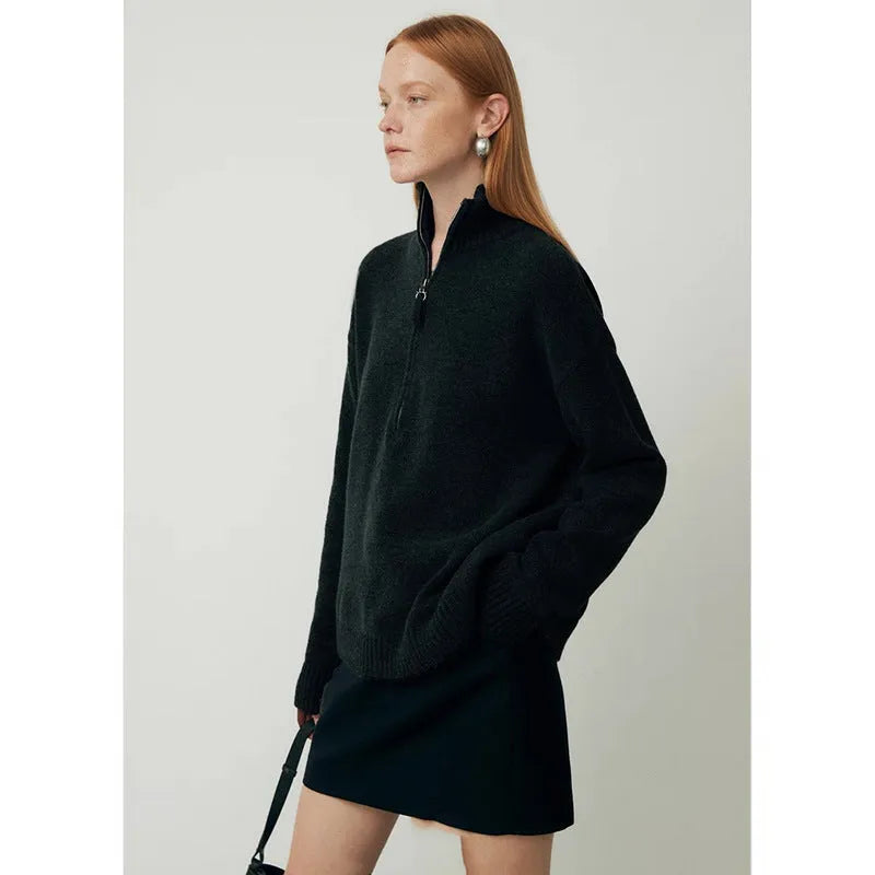 Loose lapels wool bandage dress in black and mountain rain grey, long sleeve pullover style.