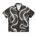 Men's snake bone pattern printed short sleeve Cuban collar shirt in loose cardigan style