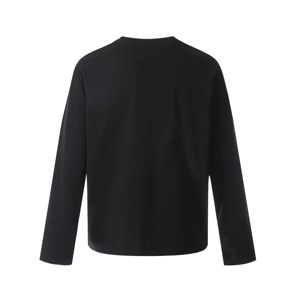 Men's loose retro style cotton long-sleeve t-shirt in black and grey colours