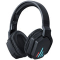 Luminous black wireless headphones with head-mounted design on black background