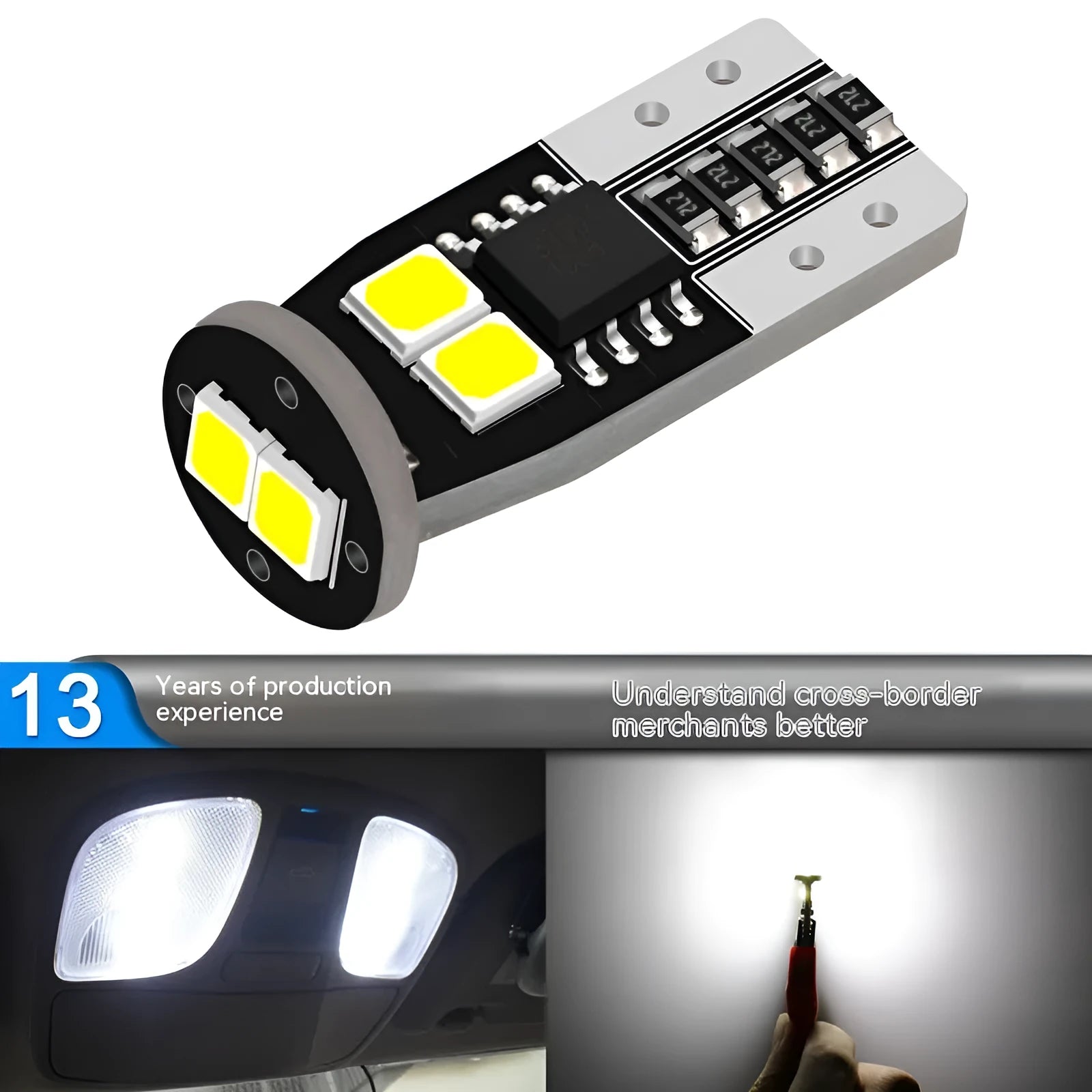 Small white automotive replacement bulb for car licence plate light, 10mm size.