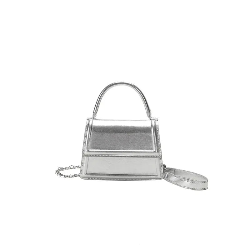 Retro PU leather crossbody shoulder bag in horizontal square shape with sewing line details