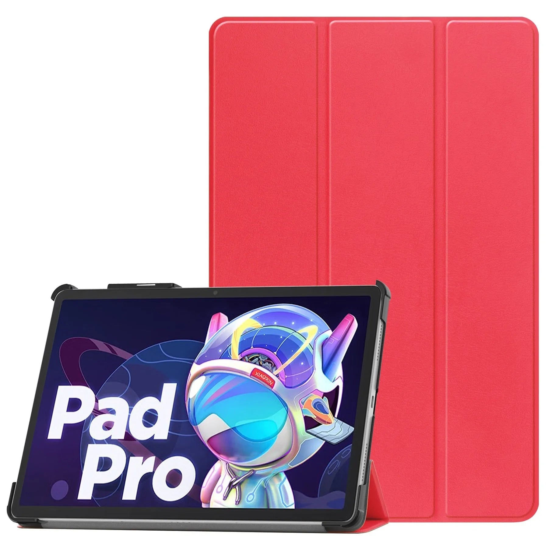 LenovoTab P12 plastic protective case in a decorative pattern, folded to show the integrated magnetic stand.