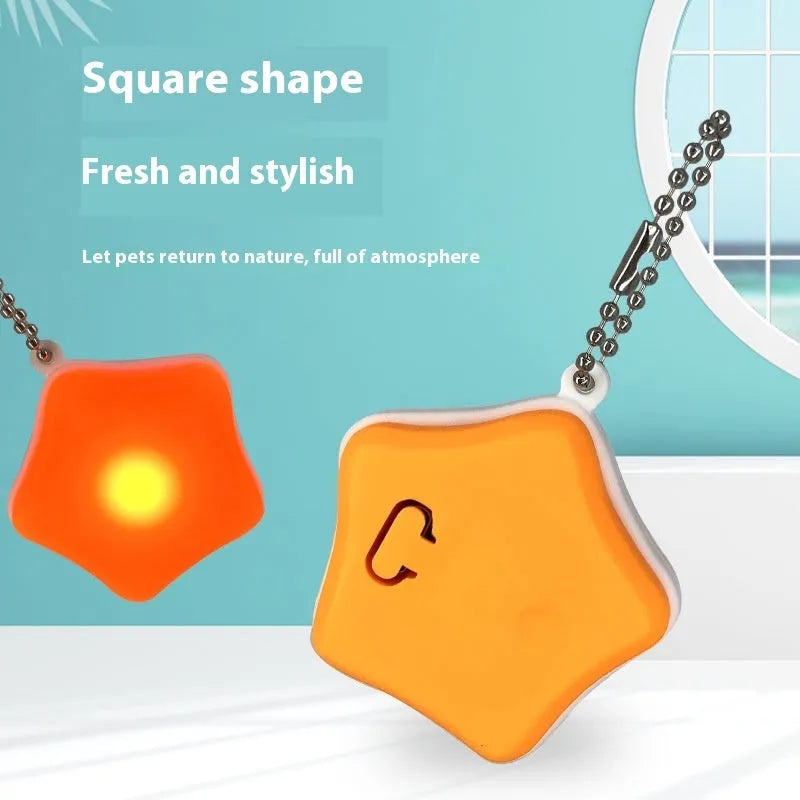 Blue and orange rechargeable silicone pendant light for dog and cat night-time safety.