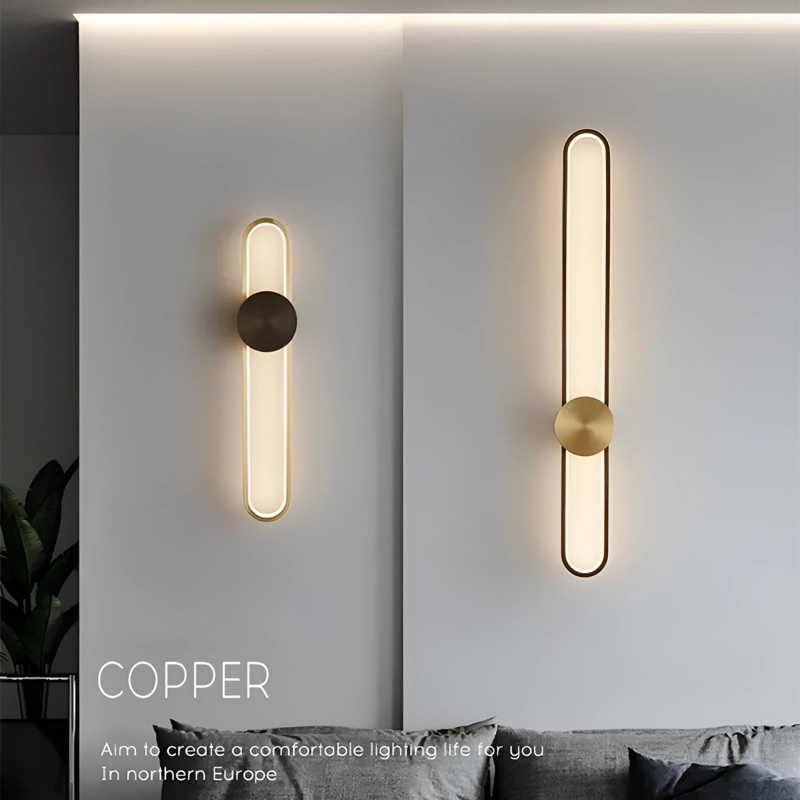 Round modern minimalist wall lamp with iron shade and warm LED light
