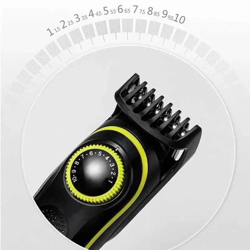 Black KM-696 rechargeable electric hair clipper kit with stainless steel blade and USB charging cable