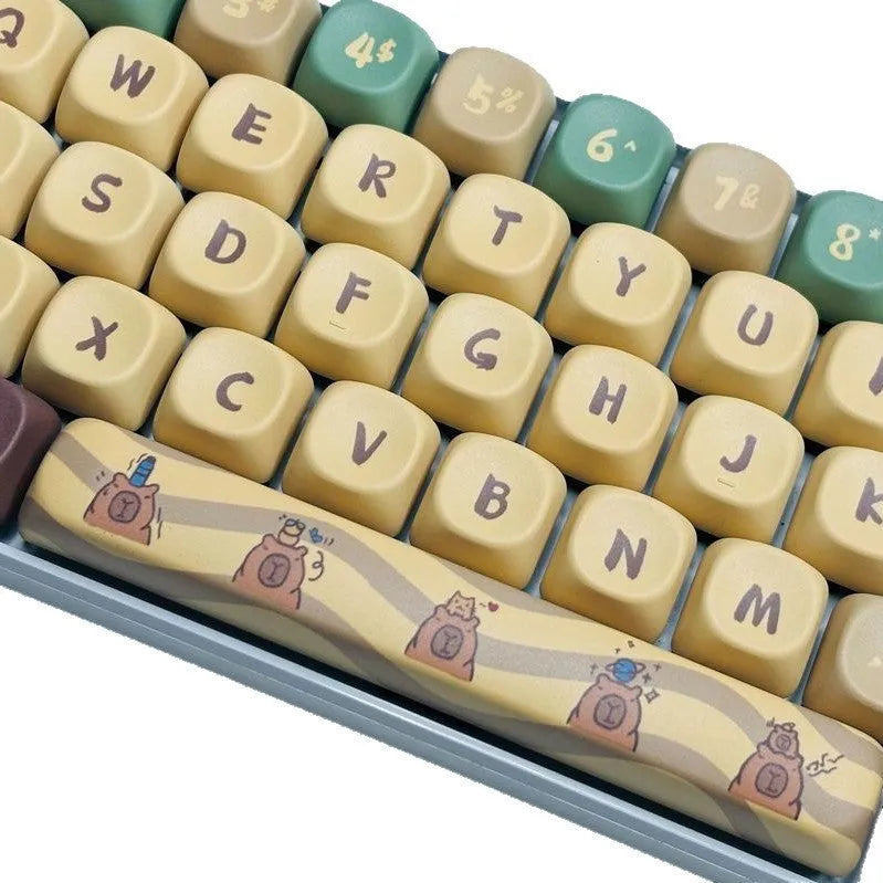 Capabala mechanical keyboard keycap set showing 130 double-shot ABS keys with uniform MOA height profile