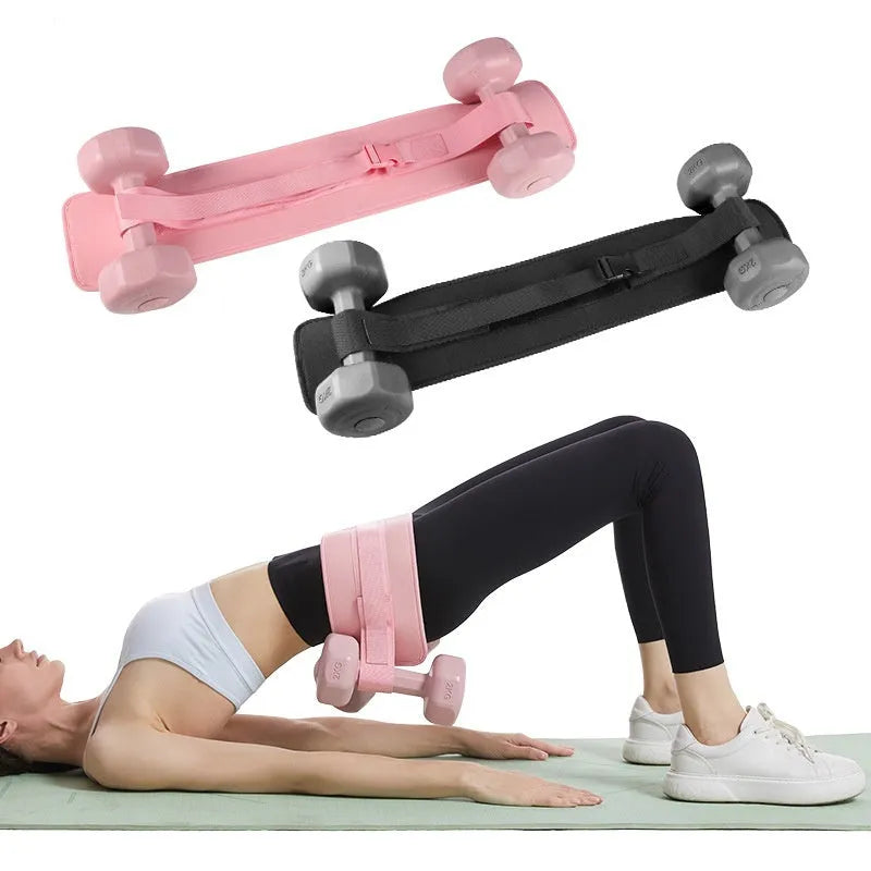 Adjustable hip bridge training belt for weight-bearing exercises with dumbbells or barbells
