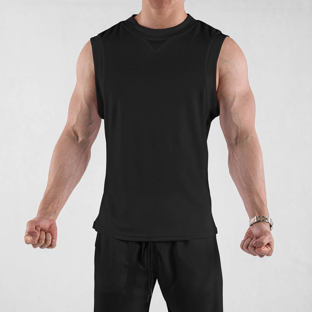 Men's loose fit quick-dry vest in black or white for summer sports and fitness activities