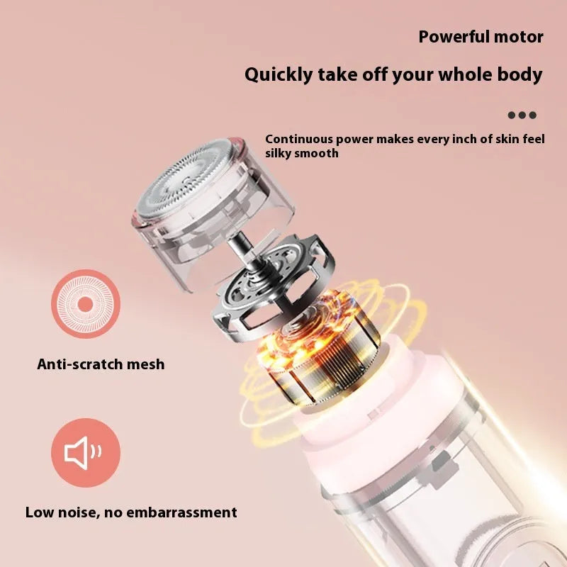Pink and white portable electric armpit hair trimmer with USB charging cable
