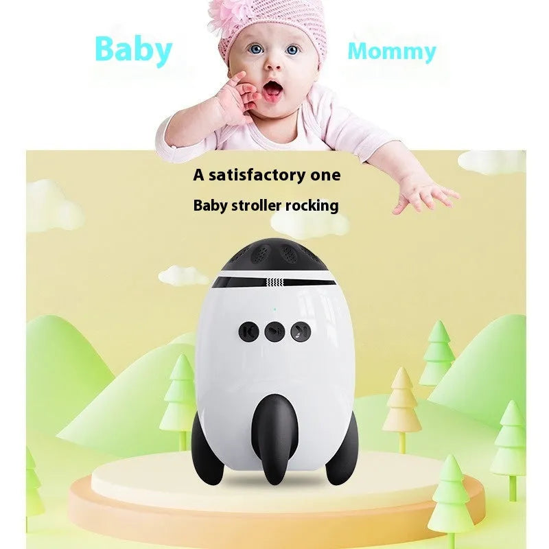 White ABS plastic baby sleep comforter device showing automatic shaking and Bluetooth features for nursery use.