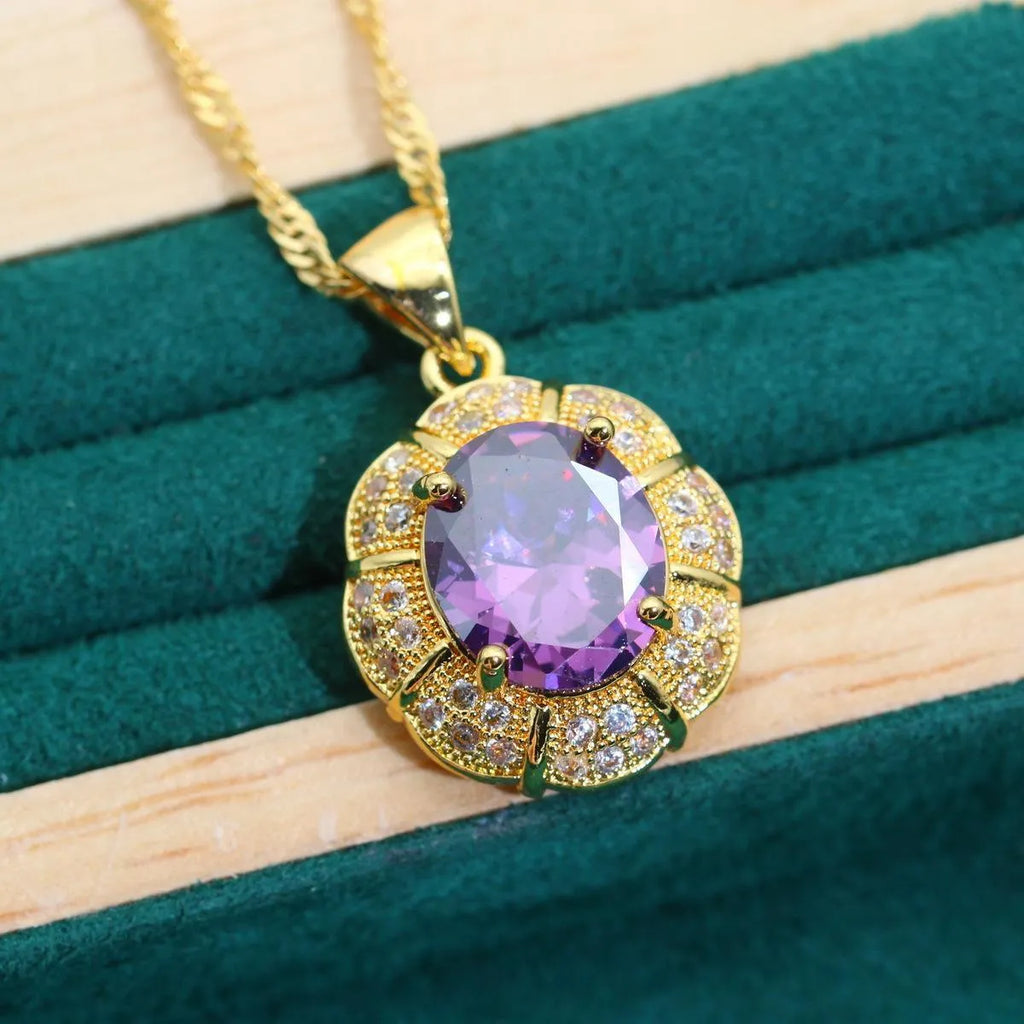 18k gold-plated zircon jewellery set with necklace, earrings, ring and bracelet in synthetic cubic zirconia