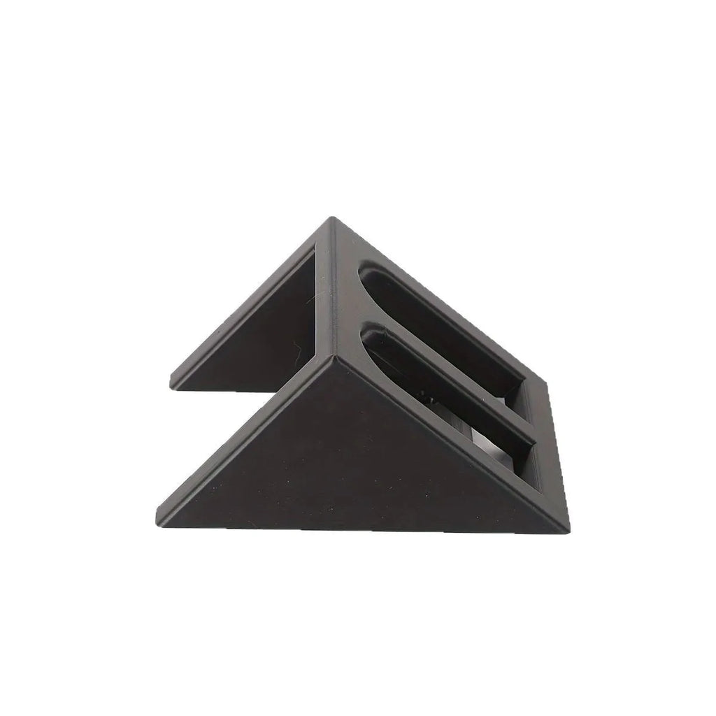 Black plastic punk-style pistol display stand for airsoft guns, measuring 10.85 by 7.6 cm.