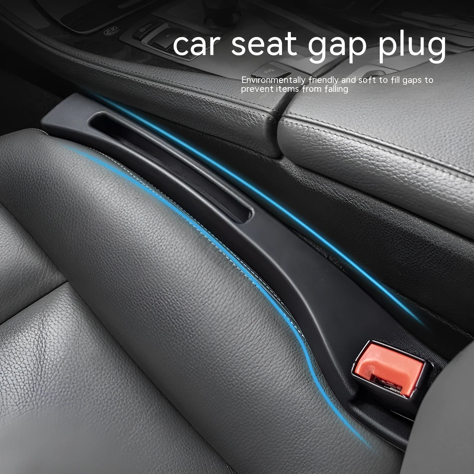 Black plastic car seat gap storage box with handle for organising driving essentials