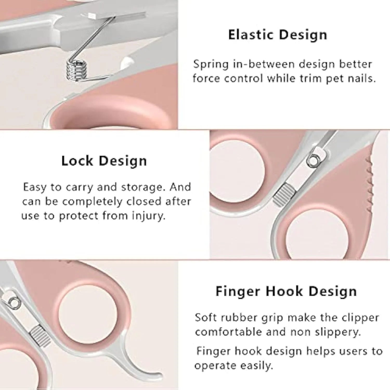 Grey and pink cat nail clippers with angled blade and safety guard for pet grooming