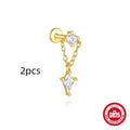S925 sterling silver geometric kite earrings with rhinestones and chain tassel in gold tone