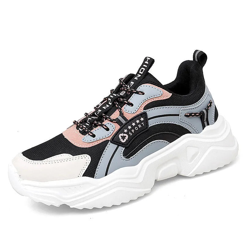 Women's white mesh casual sports shoes with round toe and buckle detail