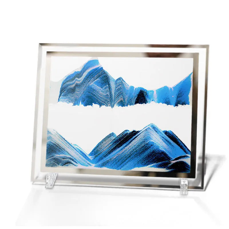 Geometric quicksand painting glass ornament in black and white colour combinations with polished surface