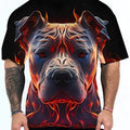 Man wearing a grey t-shirt with a 3D digital printed dog head camouflage pattern on the front.