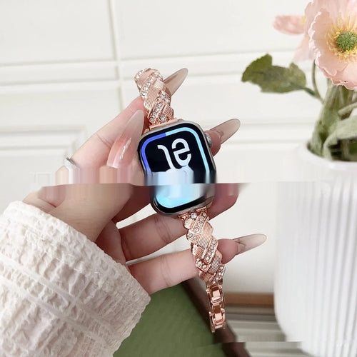 Twist design diamond accent zinc alloy Apple Watch strap in multiple colour options