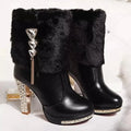Women's black ankle boots with chunky block heels, artificial PU upper, European and American style