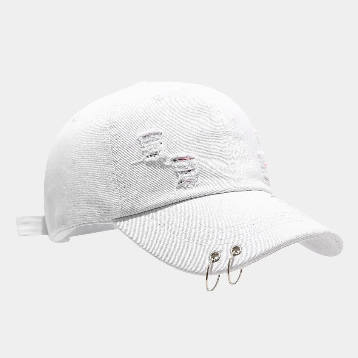 Men's adjustable denim peaked cap in black, white and light blue jeans colours with dome crown