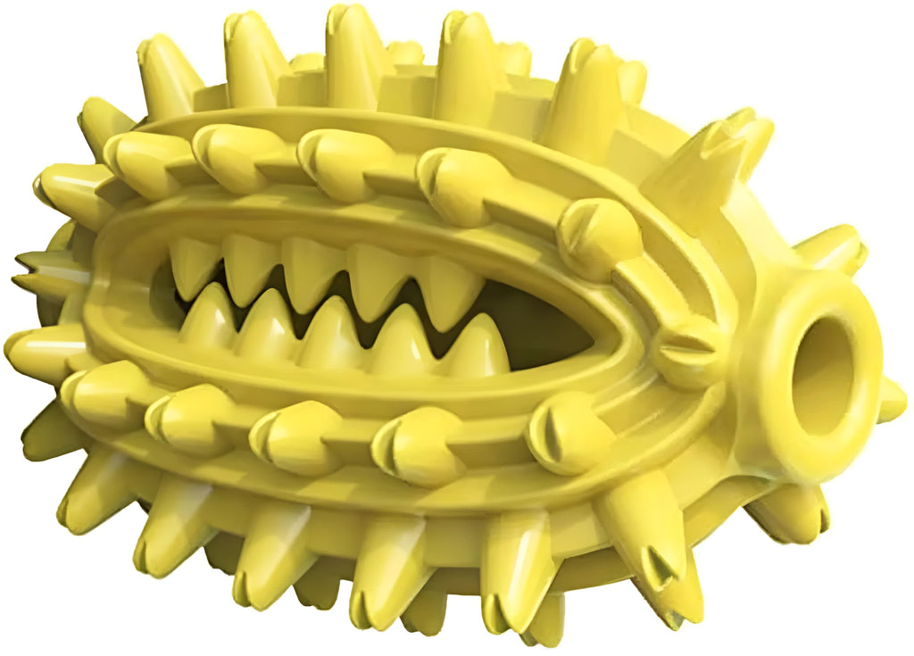 Green and yellow cactus-shaped dog toothbrush chew toy for medium to large dogs.