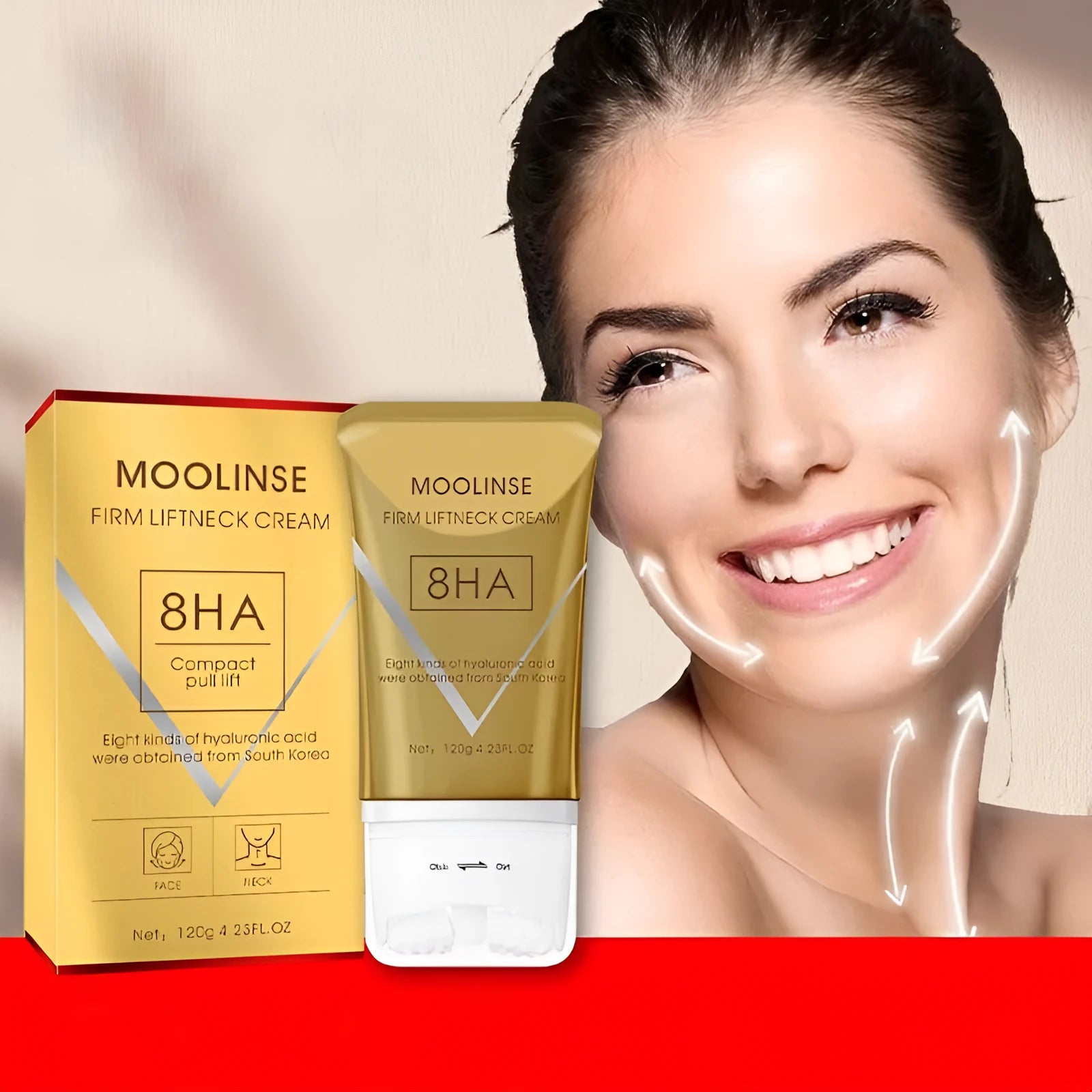 Neck moisturising cream with roller applicator for dry skin care treatment