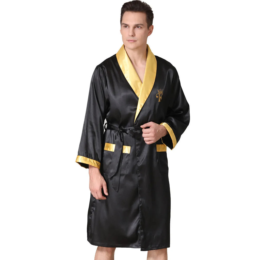 Men's rayon silk bathrobe nightgown with Asian continental sizing in multiple colour options