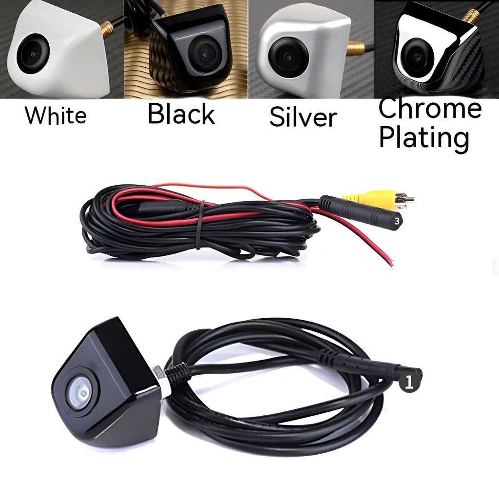 Black metal HD waterproof rearview camera for cars with screw plug-in connection.