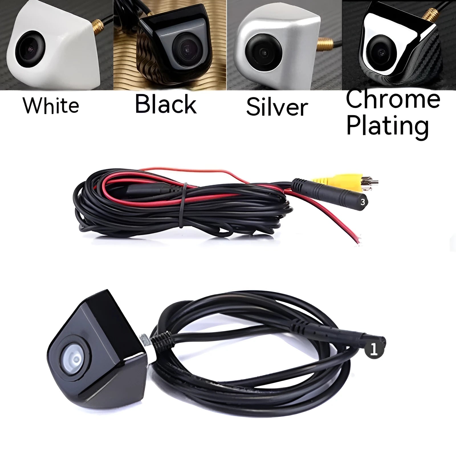 Black metal HD waterproof rearview camera for cars with screw plug-in connection.